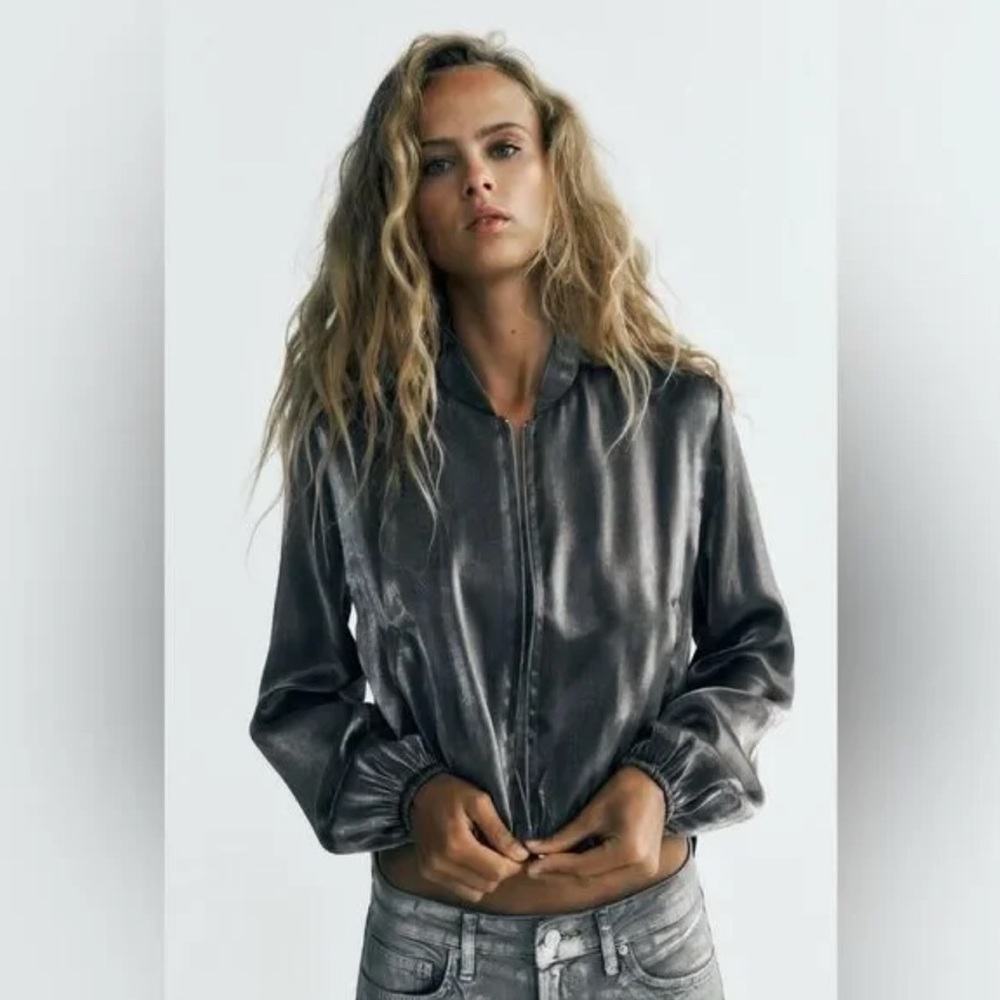 Zara Women’s SATEEN FOIL BOMBER JACKET